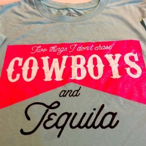 Glitzy Girlz Teal and Hot Pink “Cowboys and Tequila” Size Medium T-shirt